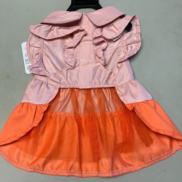 Youly Pet Dog Dress Orange & Pink With Collared Neckline & Puffy Sleeves - Picture 3 of 4